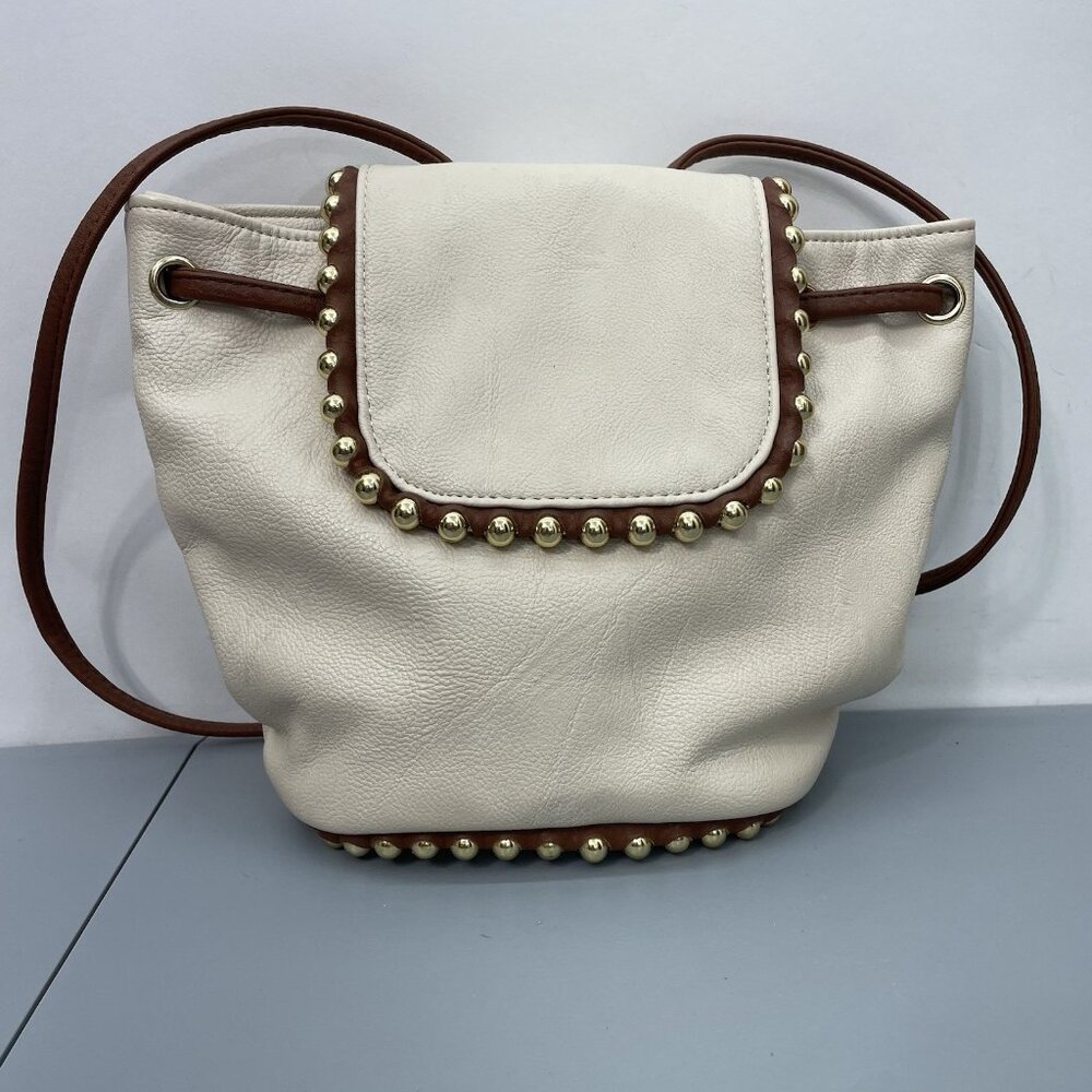 Big Buddha Mini Small Bucket Backpack Shoulder Bag Cinch Studded Cream Beige